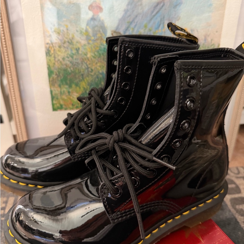 Dr Martens Black Patent Leather Glossy Combat Boots NWOT